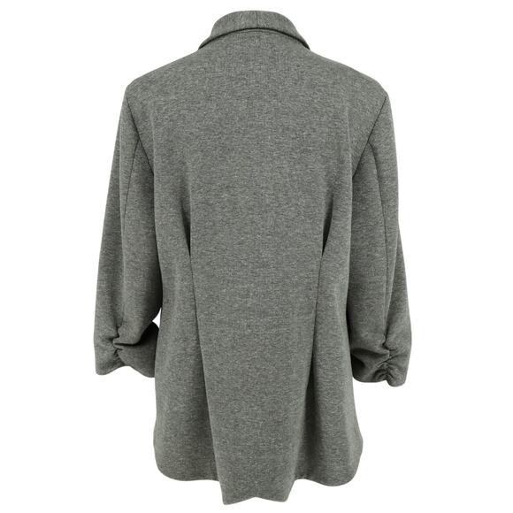 Saks Fifth Avenue Jacket Womens XL Gray Stretch Knit Ruched Sleeves Lined Blazer - Picture 2 of 16